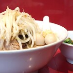 ラーメン二郎 - ラーメン半分＋青ネギショウガ半分炙