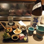 葉花 - あて盛り合わせ6種 ＆ 寫楽 夏吟 うすにごり