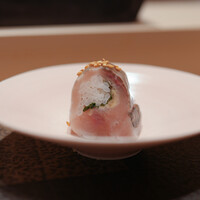 あま木 - ひらこアジ棒寿司、ガリみょうが紫蘇
