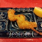 Kushi no Bo Mitsui No Mori Ten - Shrimp and Shiso Roll. You can't start at Kushi no Bo without trying this one first!♪