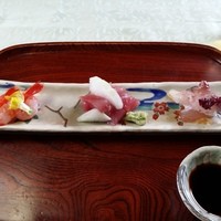 天ぷら 松 - お造り（鯵、鮪、甘海老）