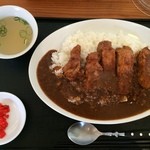 肉食堂 最後にカツ。 - 名物の肉カレー特大（上方から）