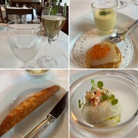 マダム・トキ - 時計回りに　シャンパーニュ　アミューズブッシュ　カルピスバターとミニバゲット　たらば蟹とマリネしたメークイン、焼きナスのムースリーヌ
