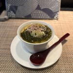 はしもと 藪き - お通しの青さの茶碗蒸し　やや塩味強し。