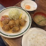かつれつ四谷たけだ - ホタテバター焼定食(120g) ¥1,500＋ホタテ増量(1.5倍) ¥500＋目玉焼き ¥150