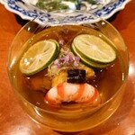 銀座 しのはら - 酢橘も移して、お出汁を注いで