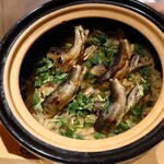 銀座 しのはら - 焼き鮎と新生姜の炊き込みご飯