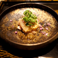 銀座焼とり 京丹波 - 高坂鶏 刺身（白レバーと胸肉の昆布締め もも肉のたたき 出汁のジュレと白胡麻油）