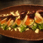 とり藤 - カンパチの水菜巻き・いくらのっけ