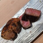 新日本料理おぶね - 肉料理：遠州夢咲牛のシャトーブリアンを炭火焦がし焼きして、山葵、胡桃とバルサミコの漬けダレでいただきます。流石！シャトーブリアン！ とても軟らかで美味しいですネ！♡♡