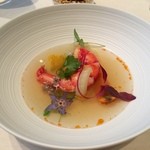 Astrance - 海老と季節の野菜　醤油とにんにくのコンソメ