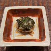 感情 - 帆立のお刺身 キャビア 蕎麦の煎餅