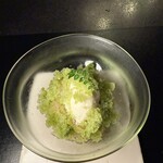 Alternative - 9皿目
      桃のコンポート、甘酒のジュレ、ミルクアイス、山椒のシャーベット。