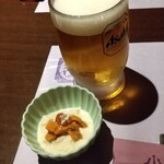 小栗家 - 生ビール＋ウニと湯葉