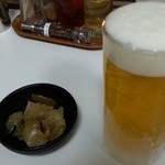 めだかタンタン - 2014.9.21 生ビールとお通しのザーサイ