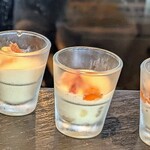 XEX ATAGO GREEN HILLS / Salvatore Cuomo Bros. - 玉蜀黍のエスプーマ　生ハムのクロカンテ　コンソメジュレ