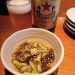 魚菜酒処 行辺 - お通し、赤星中瓶