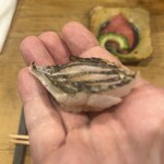 小よし - 熊本の太刀魚　かぼす　バーナーで炭の香