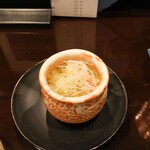 酒亭 田中 - 朝どれとうもろこしのピュレ、冷やし茶碗蒸し