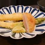 酒亭 田中 - 揚げ物盛合せ　アスパラガス、ホタテ、長芋