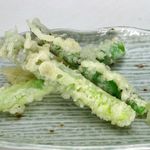 Various green asparagus Tempura and sweet potato Tempura