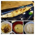 恵比寿九じら - 「秋刀魚」は見るからに美味しそう～
            生秋刀魚を使用してじっくり焼かれているので、見た目通り美味しい^^
            小鉢の「筑前煮」もいいいお味でした。