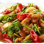 Stir-fried pork leg skin with two kinds of chili peppers