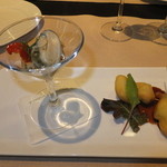 ノーザンテラスダイナー - 和牛ヒレ肉ステーキコース　７０００円　鱧のフリッターピンチョス いろいろ茸とムール貝のマリネ　【　２０１４年９月　】