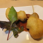 ノーザンテラスダイナー - 和牛ヒレ肉ステーキコース　７０００円　鱧のフリッターピンチョス いろいろ茸とムール貝のマリネ　【　２０１４年９月　】