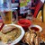 ラーメン まこと屋 - 料理写真:チャーハン(1.5倍チャーシューのせ) 590円、焼餃子(9個) 420円(通常6個)、生ビール(700ml) 600円(通常400ml)