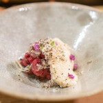 大皿焼肉 老中 - 和牛小皿 泡醤油のハラミ刺し