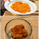 鮨 めい乃 - バフンウニ（礼文島より）
      剥きたて産直の馬糞ウニ、めちゃ贅沢！
      雑味なくとろける美味しさに絶句！
      上の写真、何処となくスクランブルエッグに見えなくもない！