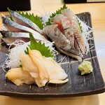 や台ずし - 刺身(〆鯖、つぷ貝、鯵)