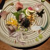 旬の鮮魚と魂の煮込み ぶん福茶がま - 刺身盛り合わせ夕食です。
刺身盛り合わせ(サバ、カンパチ、ハガツオ、鯛、タコ、中トロ)