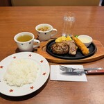 ステーキのどん - 料理写真:ランチ　火曜日　ハンバーグ&ポークグリル&エビフライ　　2025/3/18