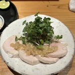 石臼挽手打 そばの音 - 自家製鶏ハム香味だれかけ