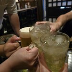 串坊 - 我が息子と小倉会のメンバーの1人となほちゃんとで、乾杯♪(*^^)o∀*∀o(^^*)♪