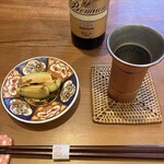 蕎麦割烹 ながの - お通し、瓶ビール