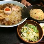 佐野ラ－メン たかの - 揚げネギラーメン・半チャーハンセット