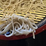 水音 - 十割蕎麦塩掛けて（手前）、奥の二八蕎麦と色違い鮮明、線径は二八蕎麦が若干細い