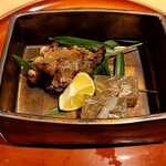 銀座 しのはら - 鼈の肝焼きとエンペラの煮凝り