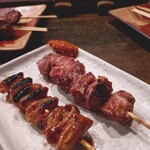 Kushiyaki Ba Chako - Pork Shiro Skewers (Sauce, JPY 200), Pork Kashira Skewers (Salt, JPY 200)