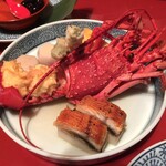 料亭 一力 - 伊勢海老と穴子の押し寿司