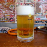 駅西ホルモン - 生ビール　メガ！　\990