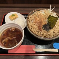瓦町どら鴨 - 鴨つけ麺 大盛り 1000円 出し巻きセット 100円