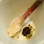 てんぷら てらおか - ④ 八幡生姜？（揚げ）、玄米味噌+青森産刻み黒神（こくじん：在来種の大豆）添え