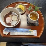 本福寺 寺カフェ - 甘栗ぜんざい（冷やしぜんざい）とほうじ茶セット