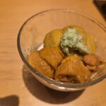 すしやのたい悟 - むらさきうに、ばふんうに、汲み上げ湯葉、マスカラポーネチーズの料理