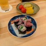 山と酒 - 鯵と薬味の海苔巻き 680円