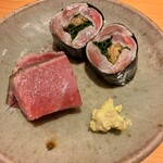 すしやのたい悟 - めじ鮪藁焼と鰯磯部巻さんでーす。②